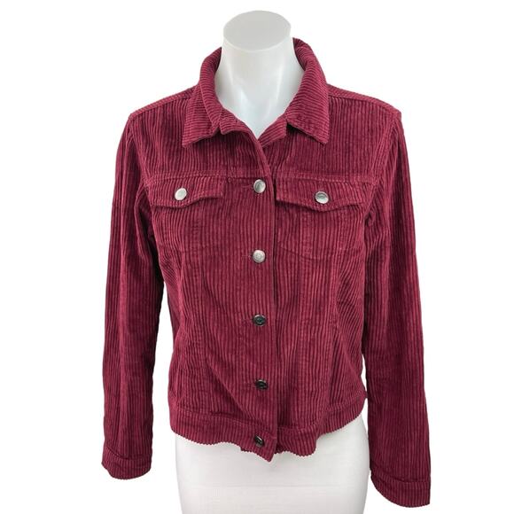 Per Se Maroon Corduroy Collared Button Down Long Sleeve Shirt Top Jacket Size S - Picture 1 of 4